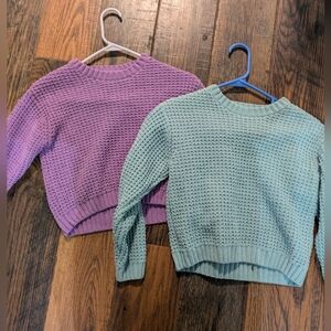 Cozy Knit Girls Sweater Set - Purple and Green
